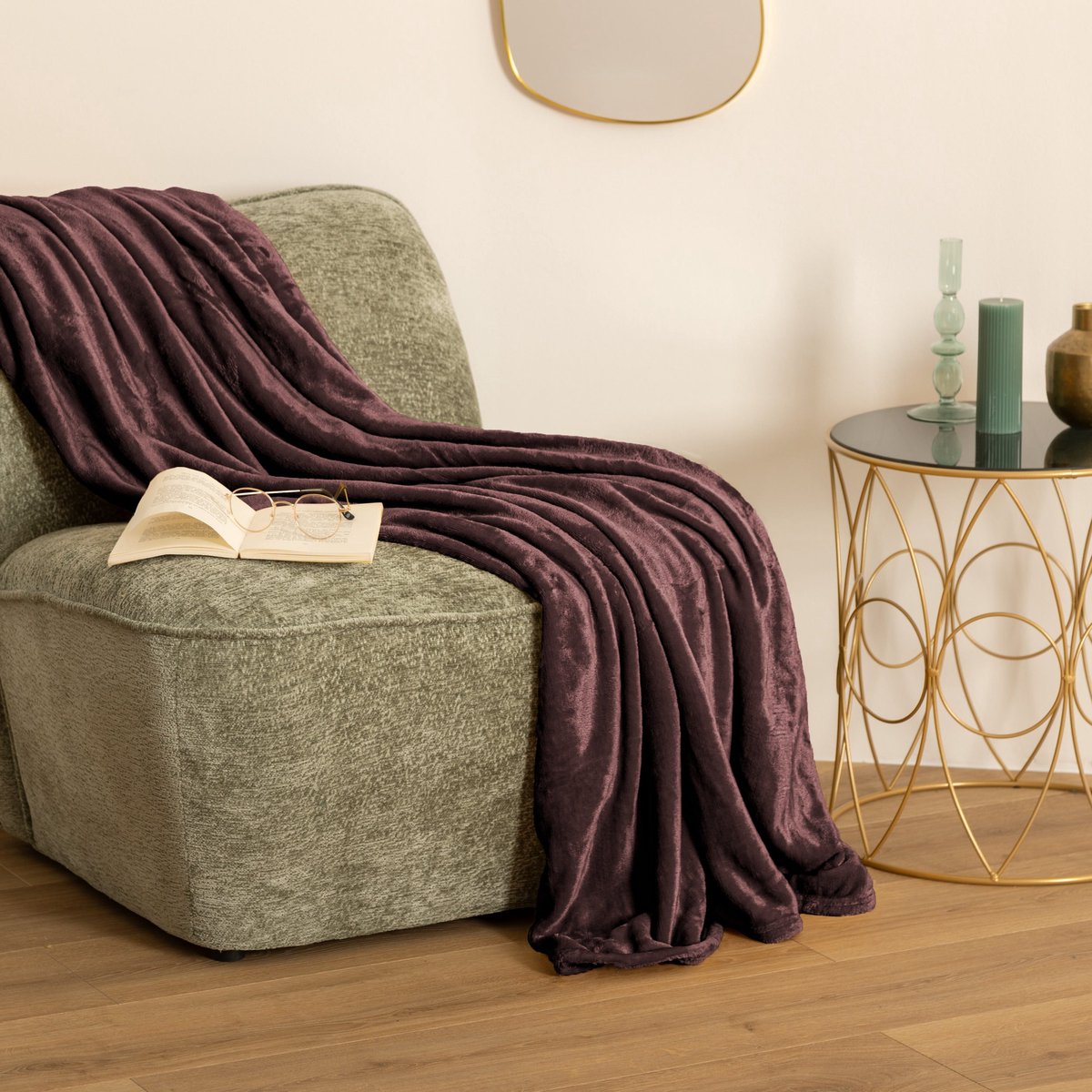 Atmosphera Plaid effen flanel fleece deken - 180x230 cm - Paars