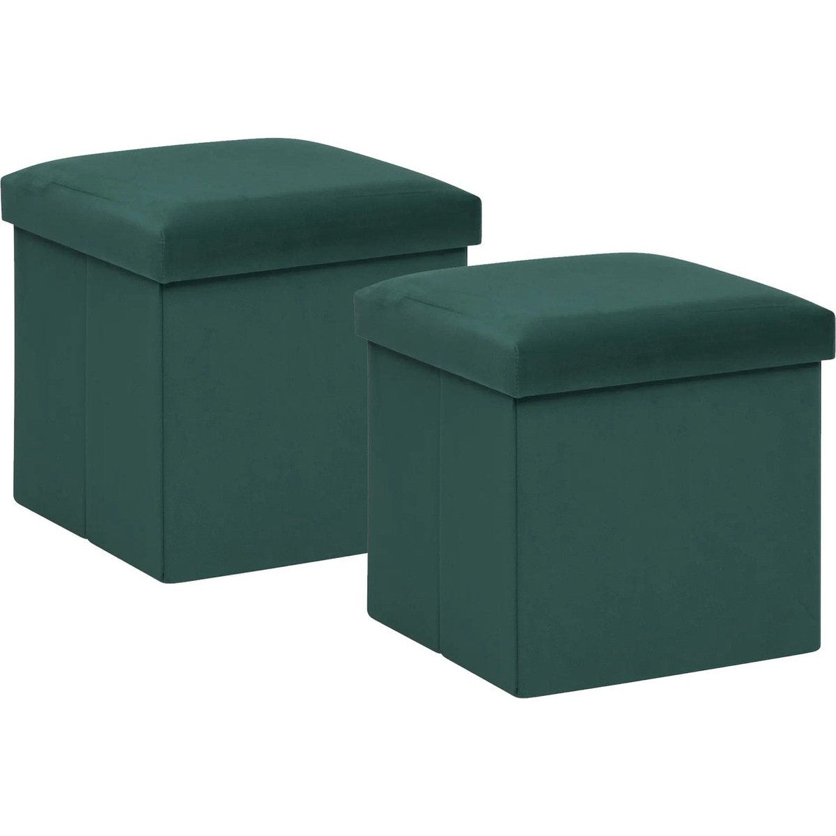 Atmosphera poefs Amber, smaragdgroen fluweel, Ø 38 cm, set van 2