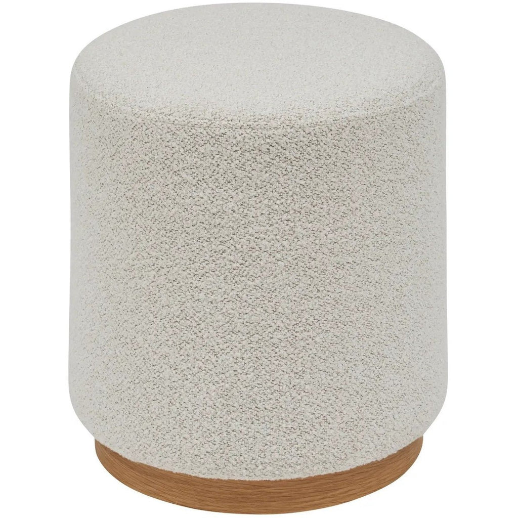 Atmosphera Nesky poef van bouclé en hout, wit, 41 x 45 cm