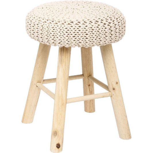 Atmosphera Ribcord krukje model Ibiza - beige - hout/stof - D31 x H43 cm - bijzet stoeltjes