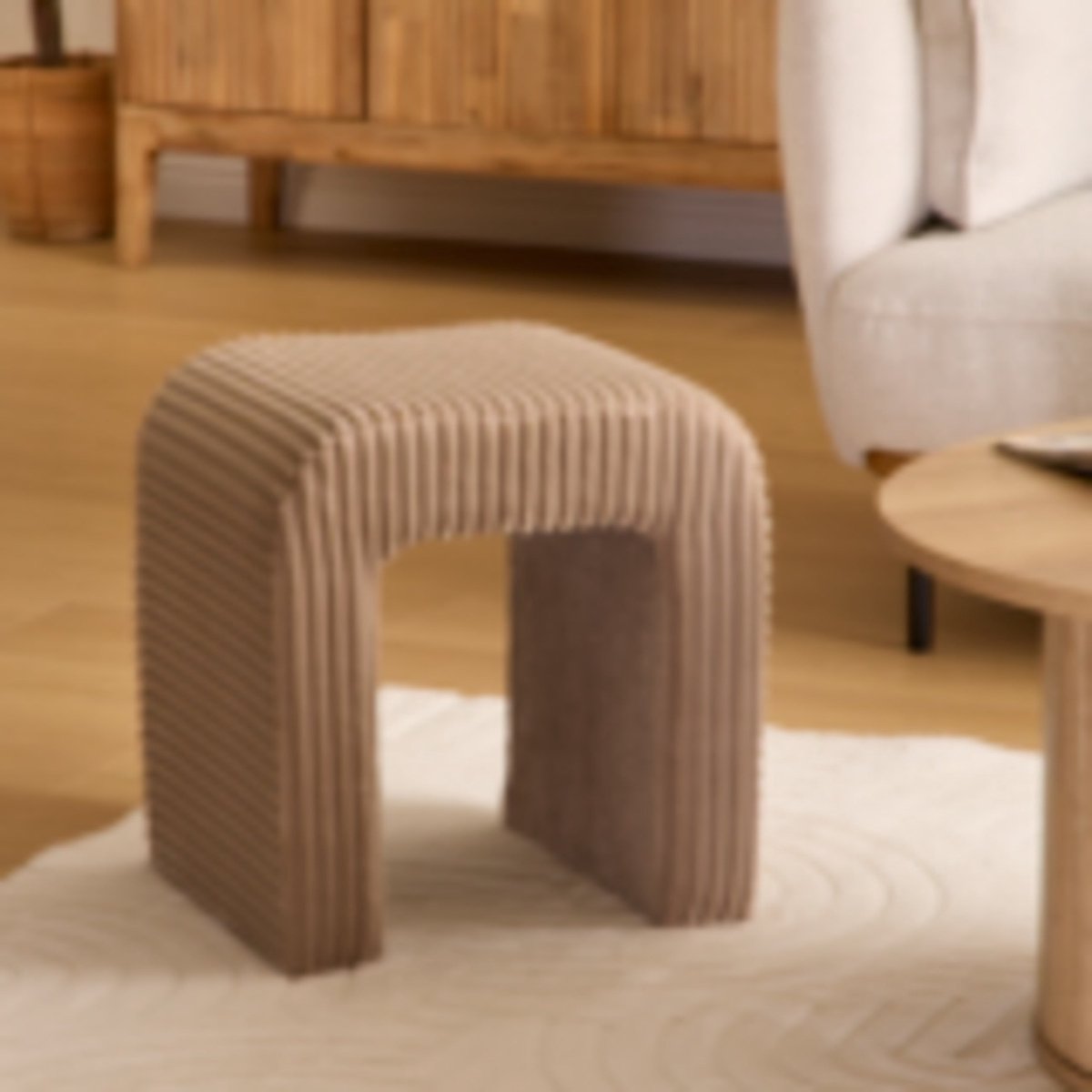 Atmosphera Sevi corduroy poef, 41 x 36 x 43 cm, beige (2)