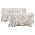 Atmosphera macramé sierkussens Ibiza ivoor, set van 2, 30 x 50 cm