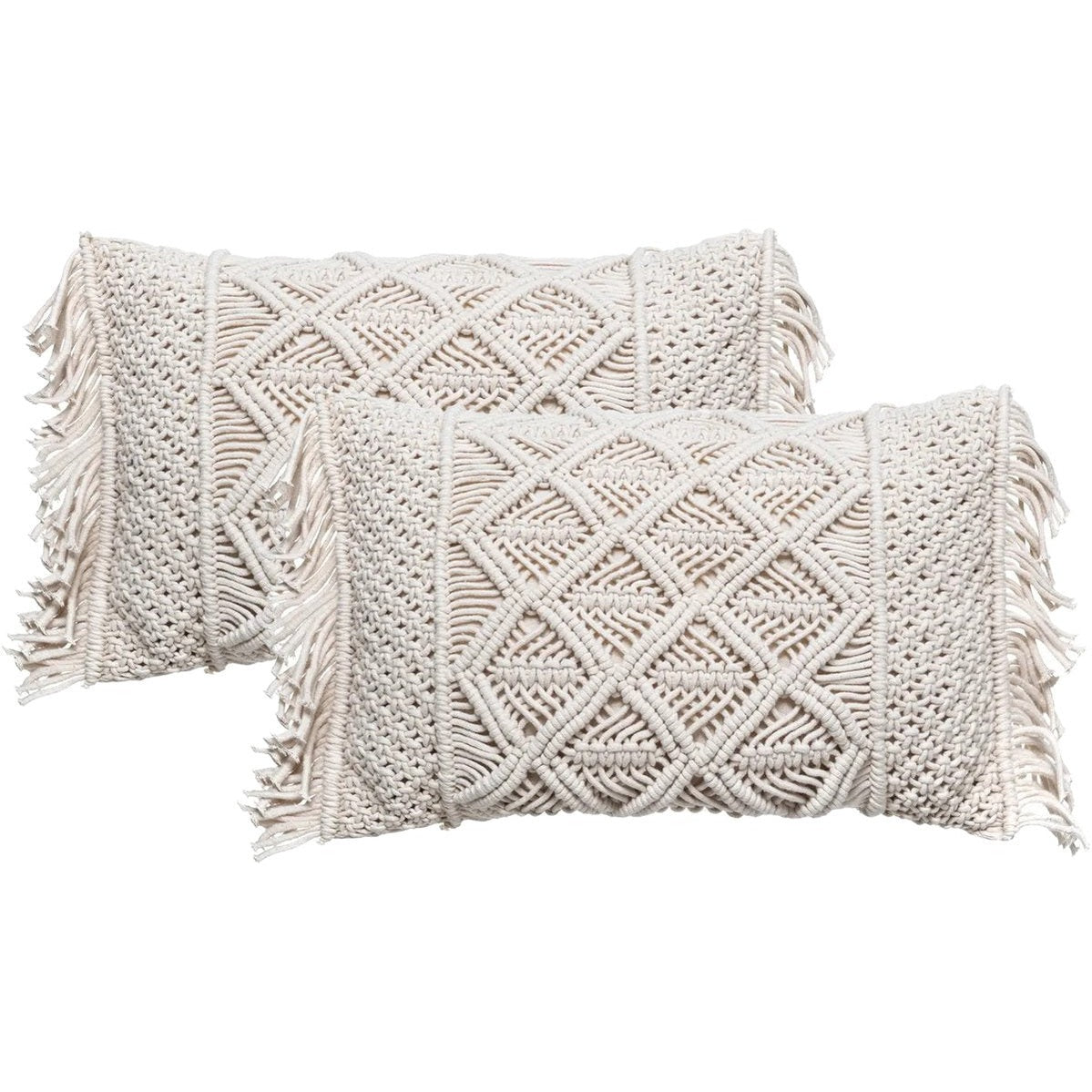 Atmosphera macramé sierkussens Ibiza ivoor, set van 2, 30 x 50 cm