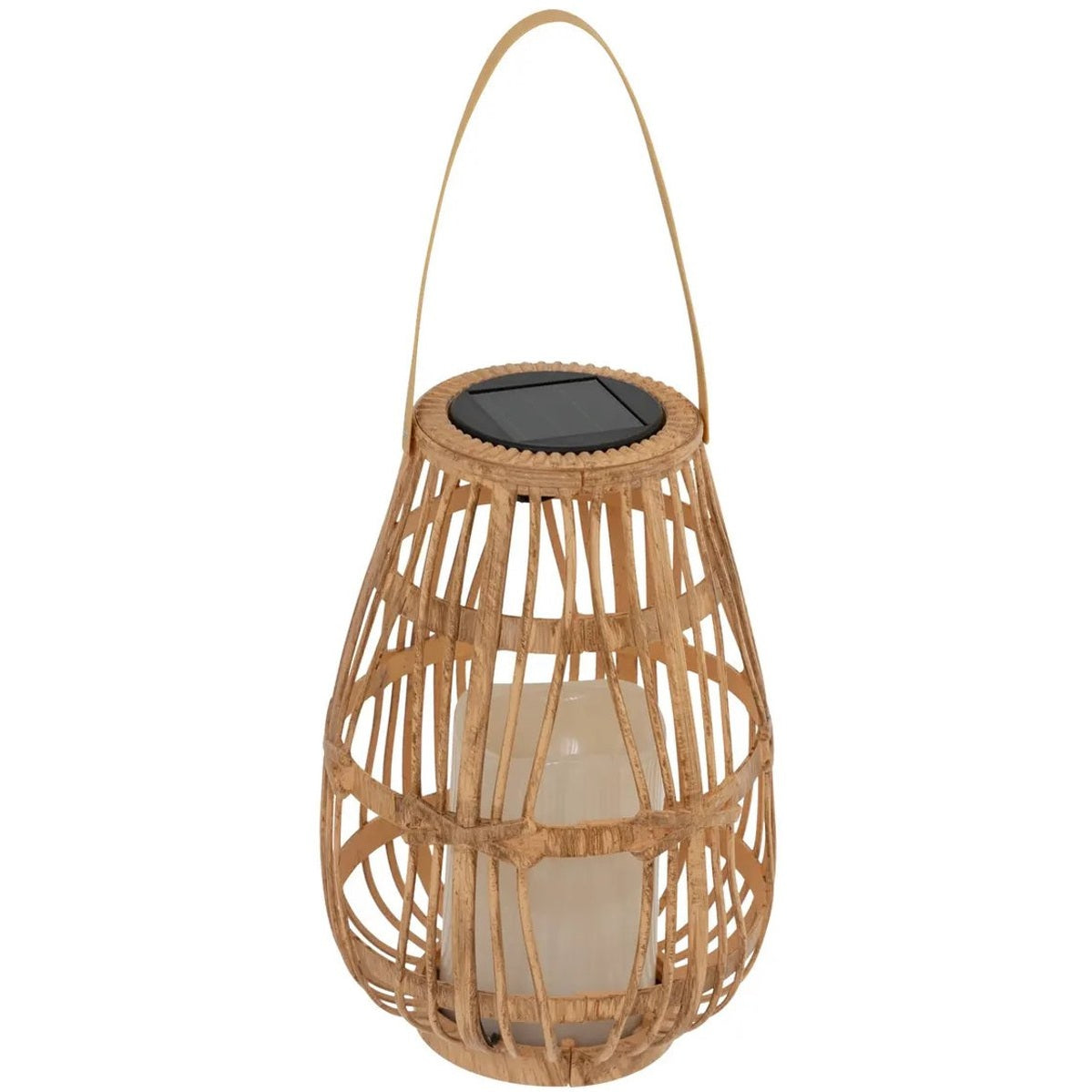 Atmosphera Solar tuin lantaarn - 2x - naturel - rotan kunststof - 16 x 23 cm - buiten - Led kaars licht - MODESTNOVA
