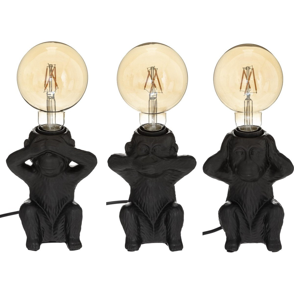 Atmosphera tafellampen horen, zien, zwijgen, zwart, set van 3