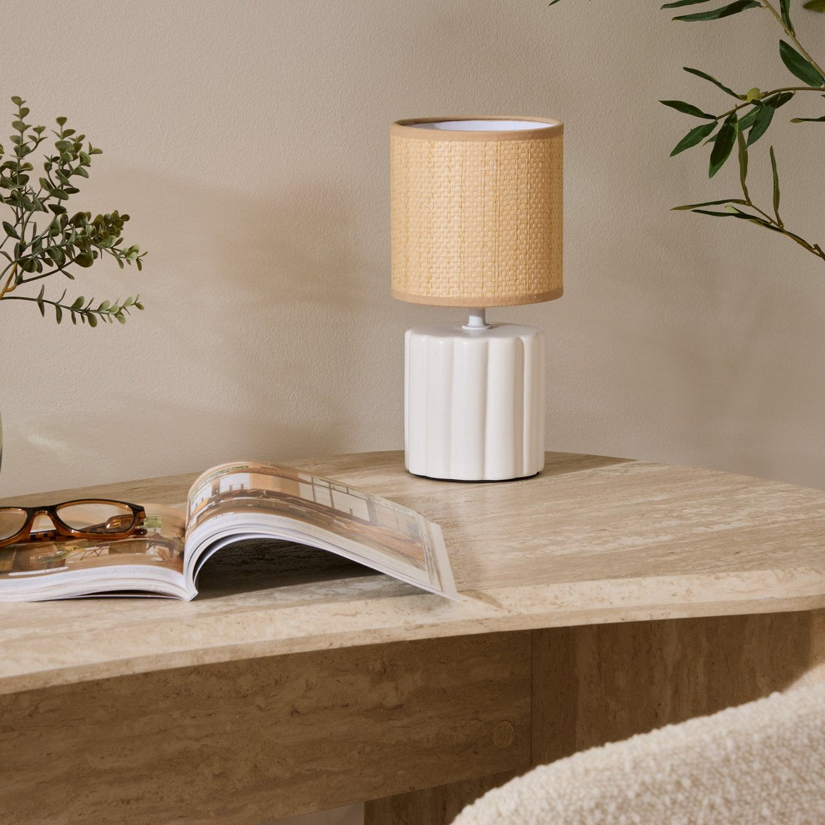 Atmosphera Tylia tafellamp, 13 x 26 cm, beige en wit (4)