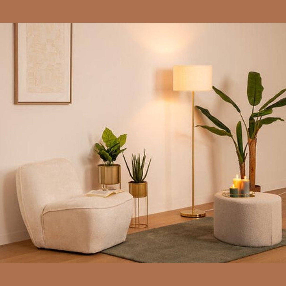 Atmosphera vloerlamp Tina van bouclé, goud, Ø 37 x 150 cm (2)
