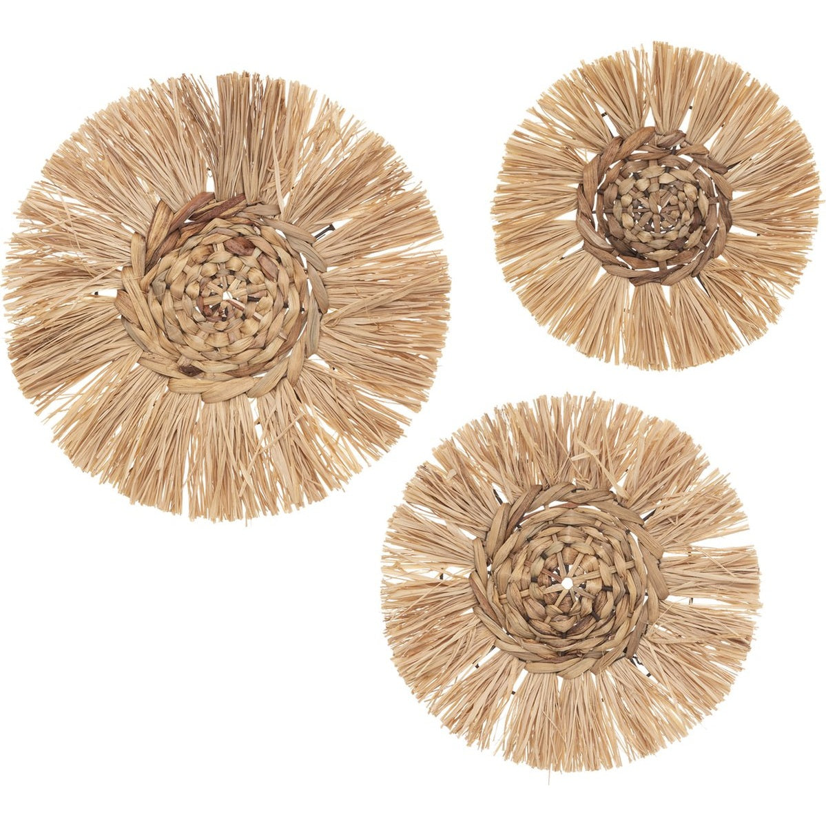 Atmosphera wanddecoratie raffia, set van 3 (25, 30 en 36 cm)