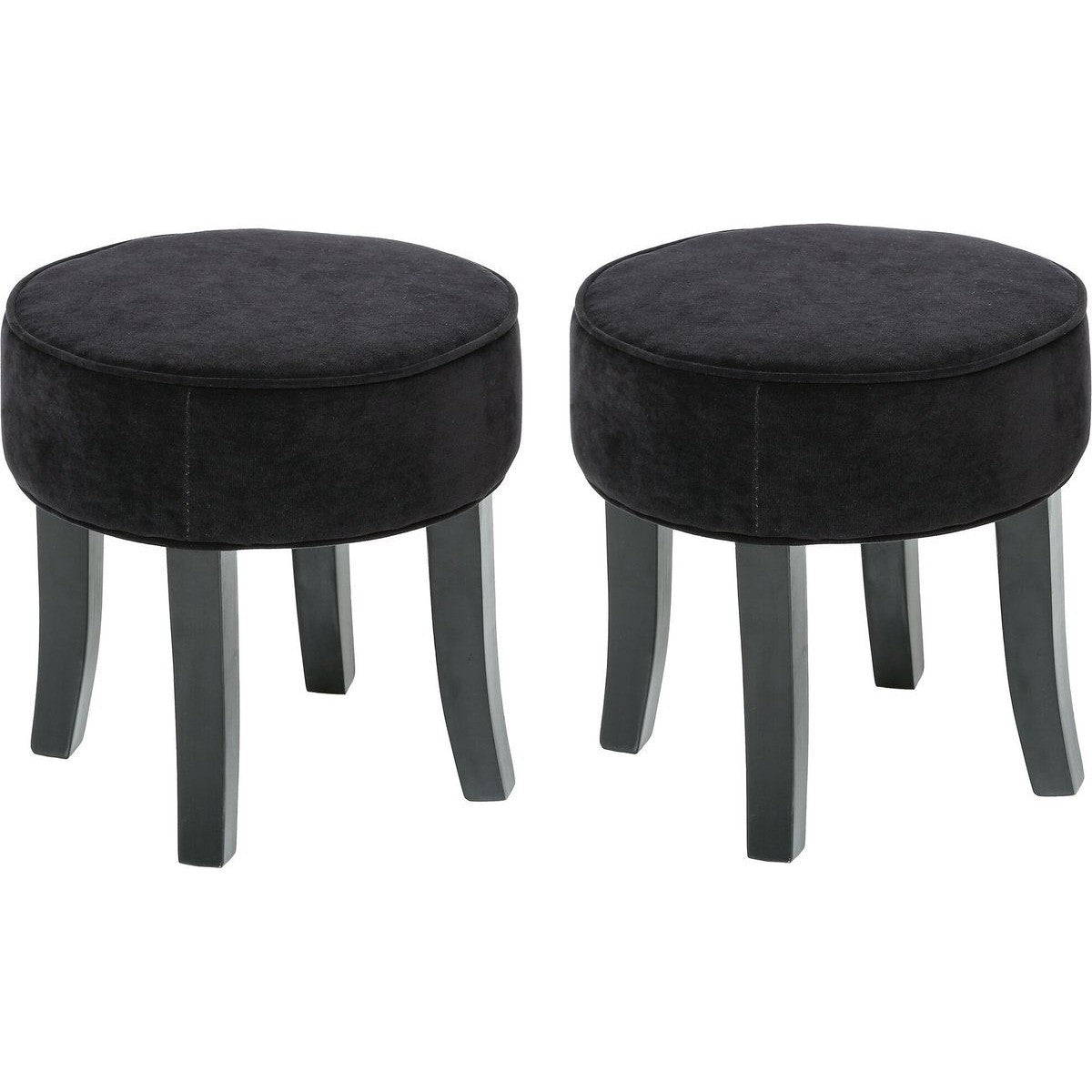 Atmosphera Zitkrukje/bijzet stoel - 2x - hout/stof - zwart fluweel - D35 x H40 cm