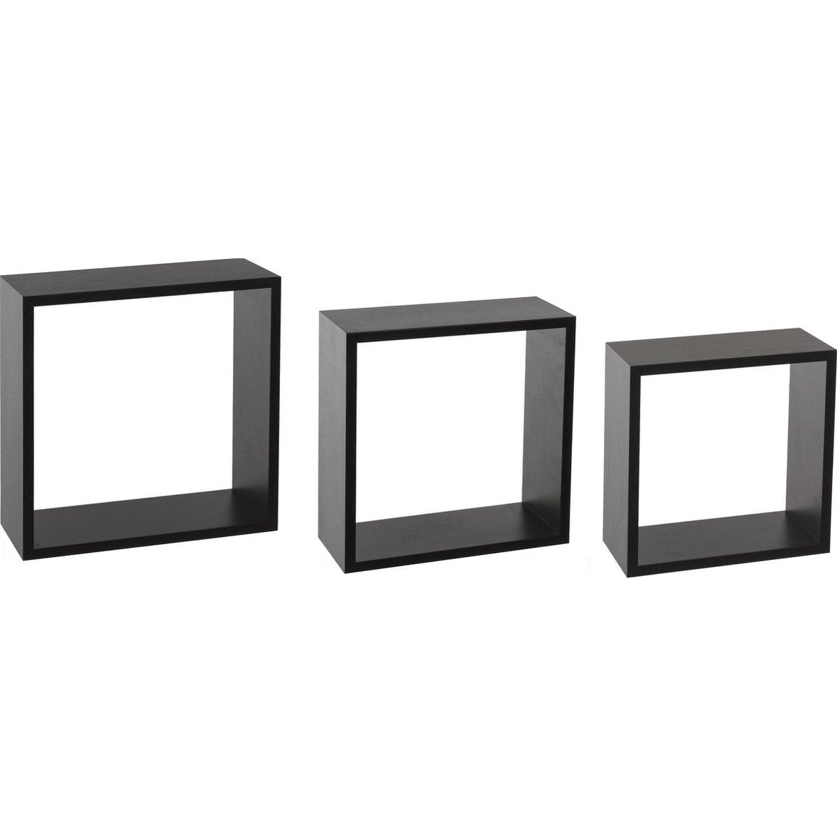 Atmosphera wandboxen set van 3, zwart, hout
