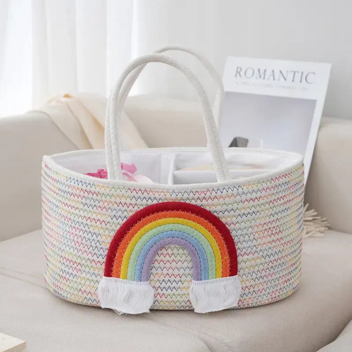 Luiermand voor op de commode met 3 vakken, regenboogdesign