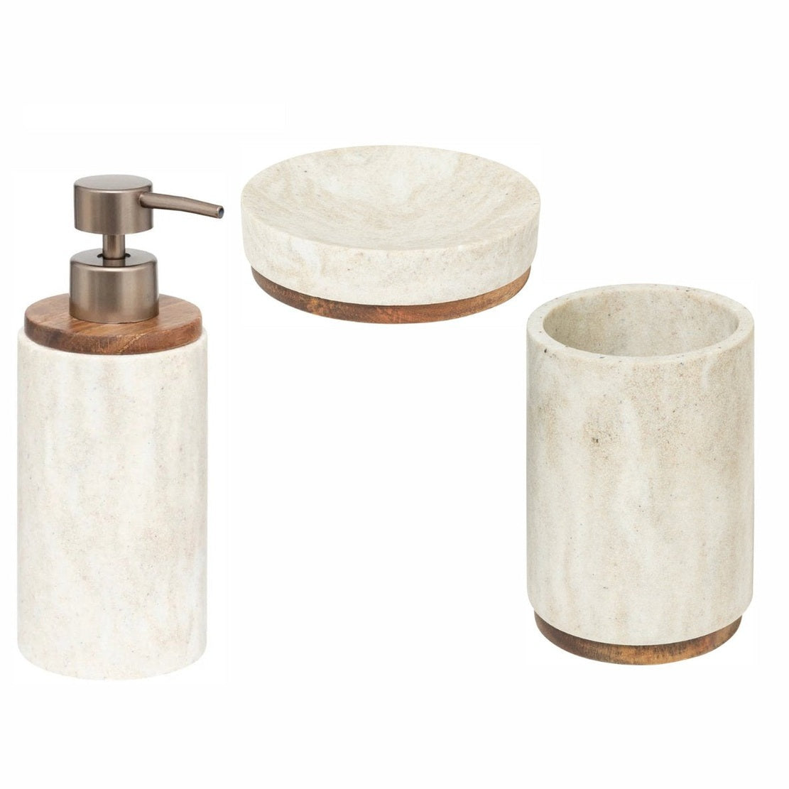 Badkamerset 3-delig, marmerlook beige en wit