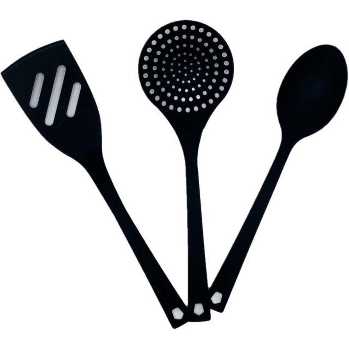 Pollepel met spatel en opscheplepel, zwart, nylon, 29 cm