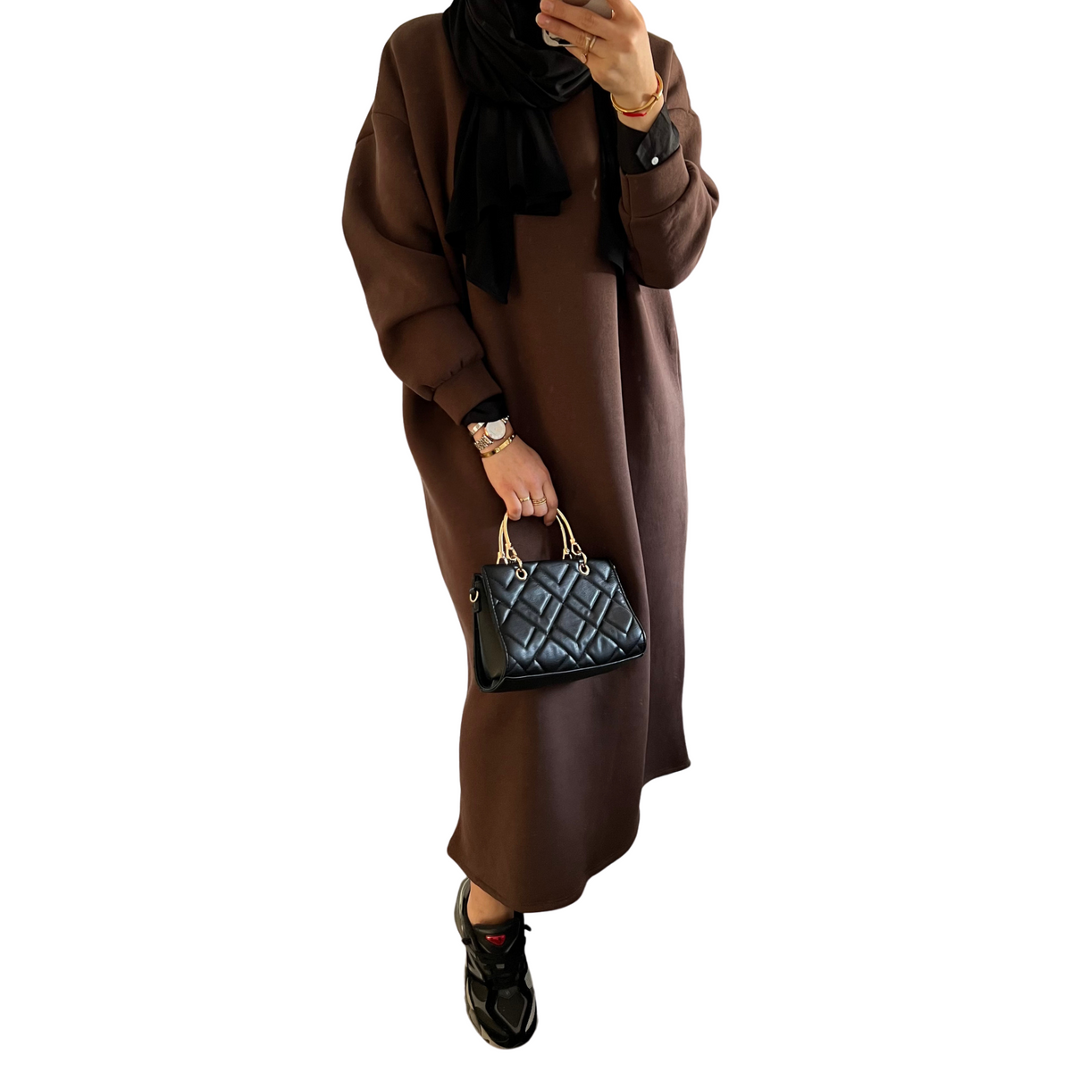 Basic oversized sweaterjurk, bruin (2)