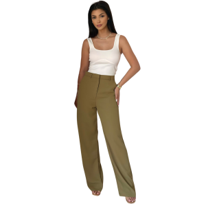 Basic wide leg broek, olijfgroen