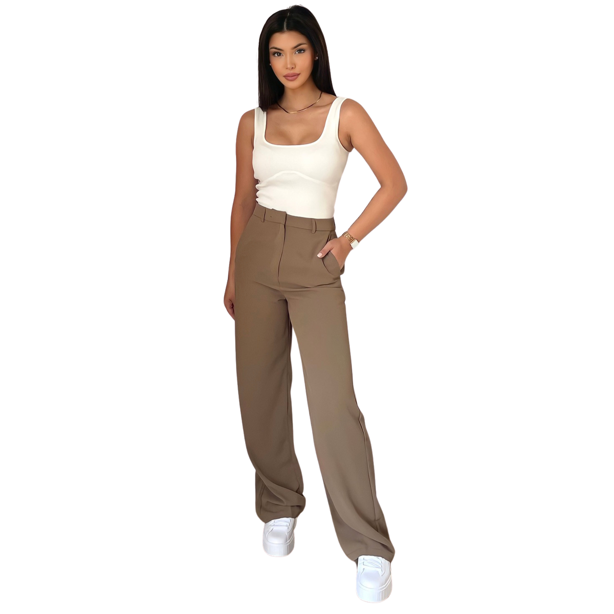 Basic wide leg broek, taupe