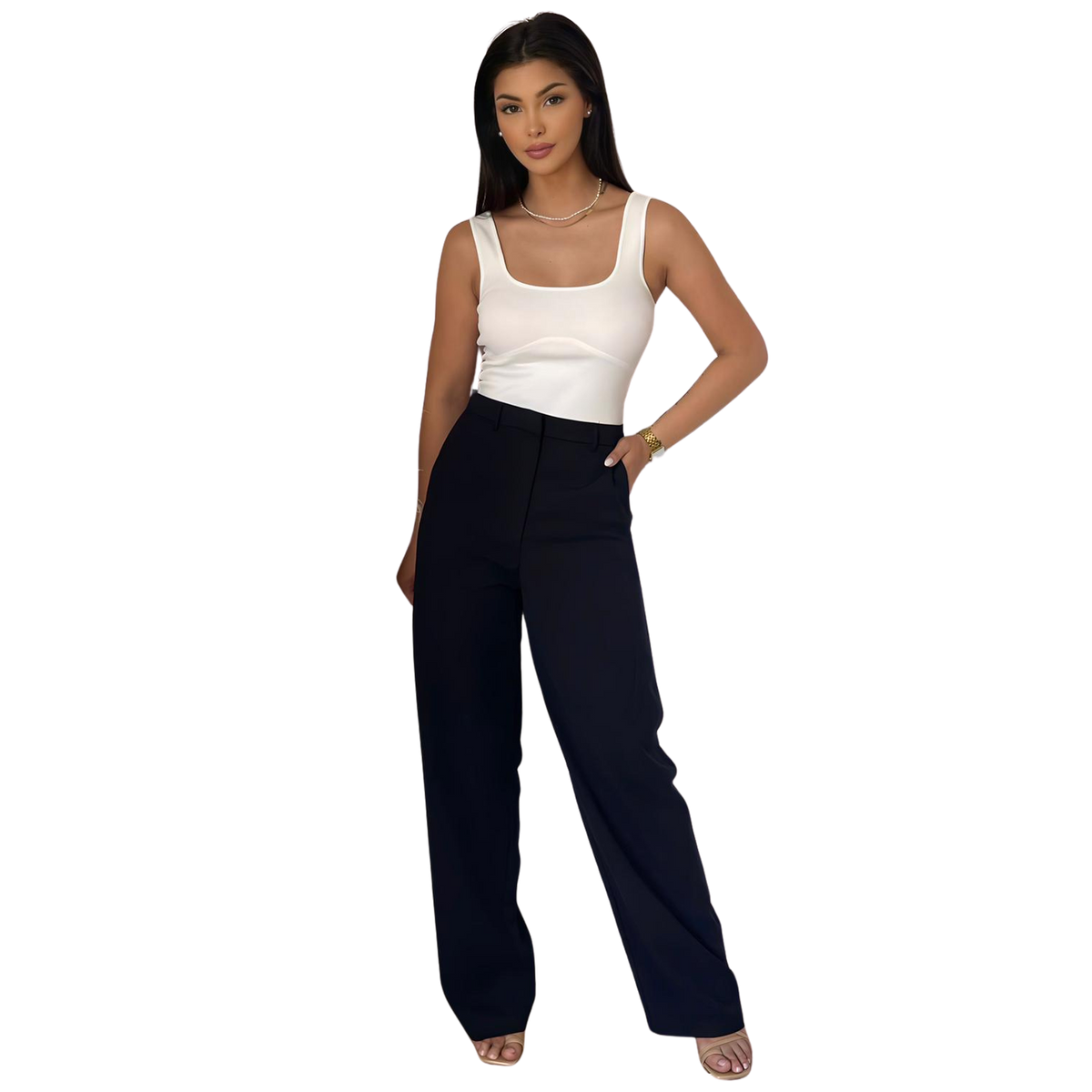 Basic wide leg broek, zwart