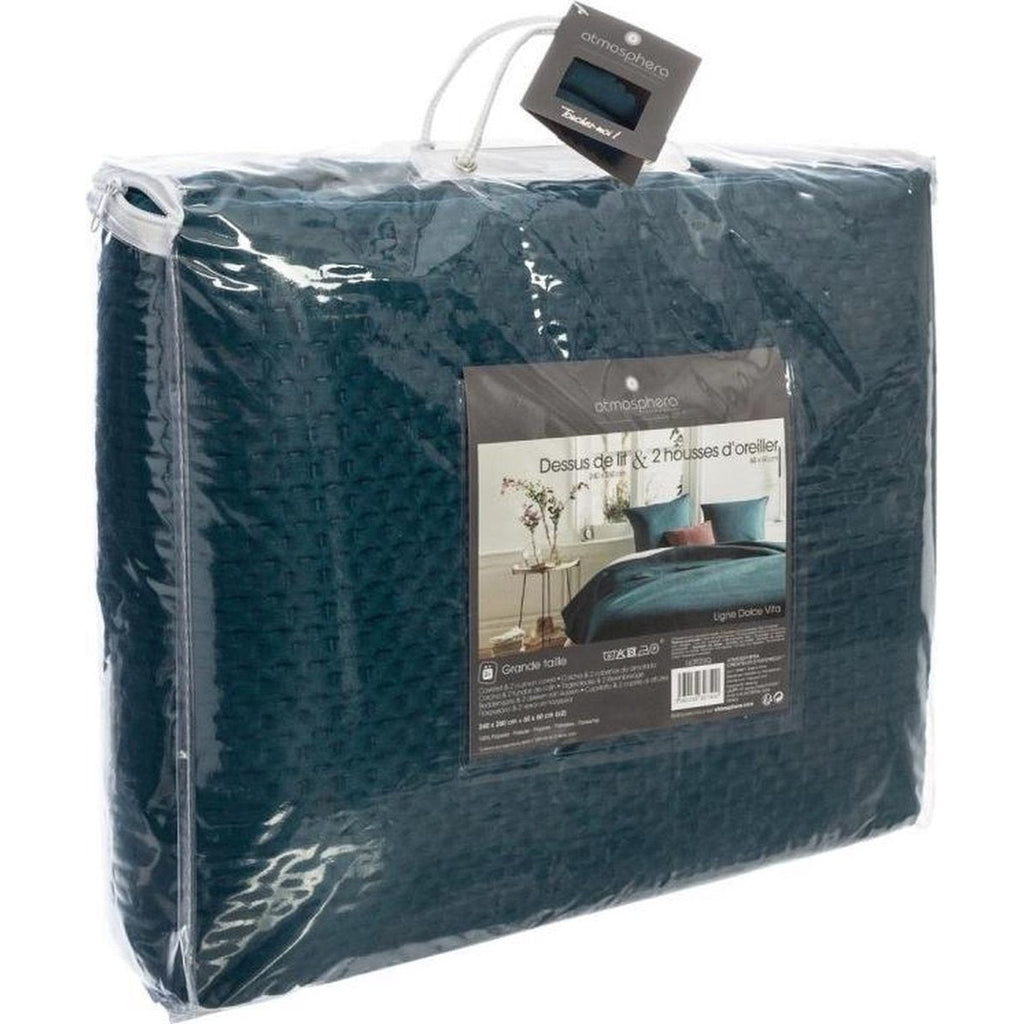 Bedsprei 260 x 240 cm met 2 kussenslopen, blauw en groen (3)