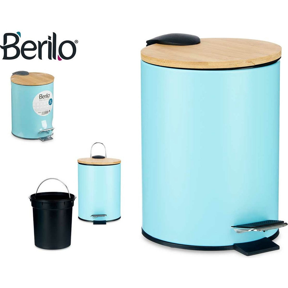 Berilo pedaalemmer turquoise, 3 L, metaal en bamboe