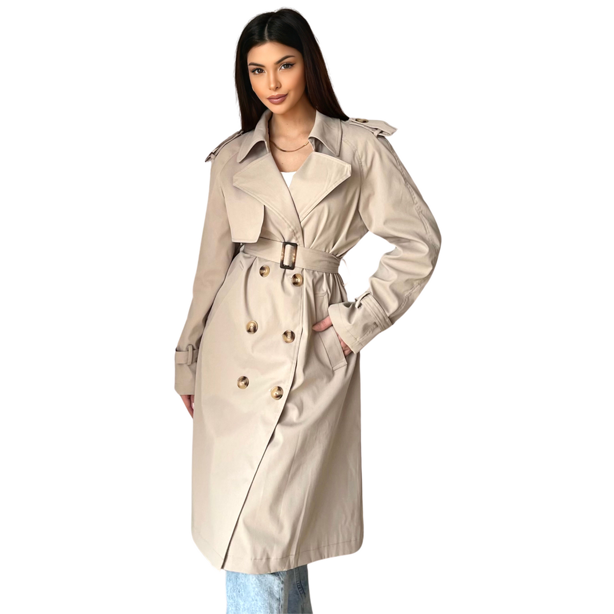 Classic trenchcoat midi, beige (2)