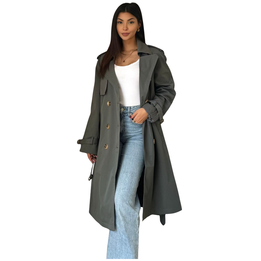 Classic trenchcoat midi, grijs