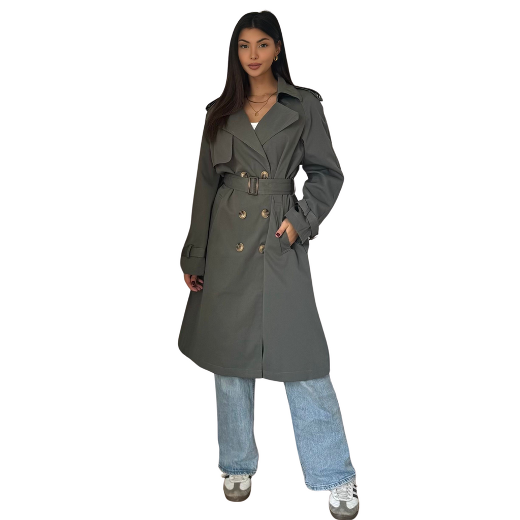 Classic trenchcoat midi, grijs (2)