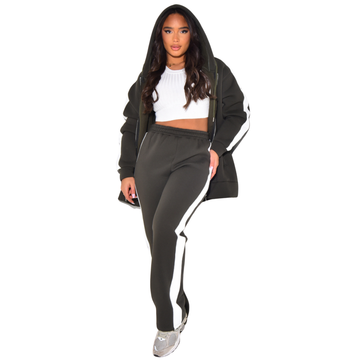 Comfy joggerset oversized met rits, khaki