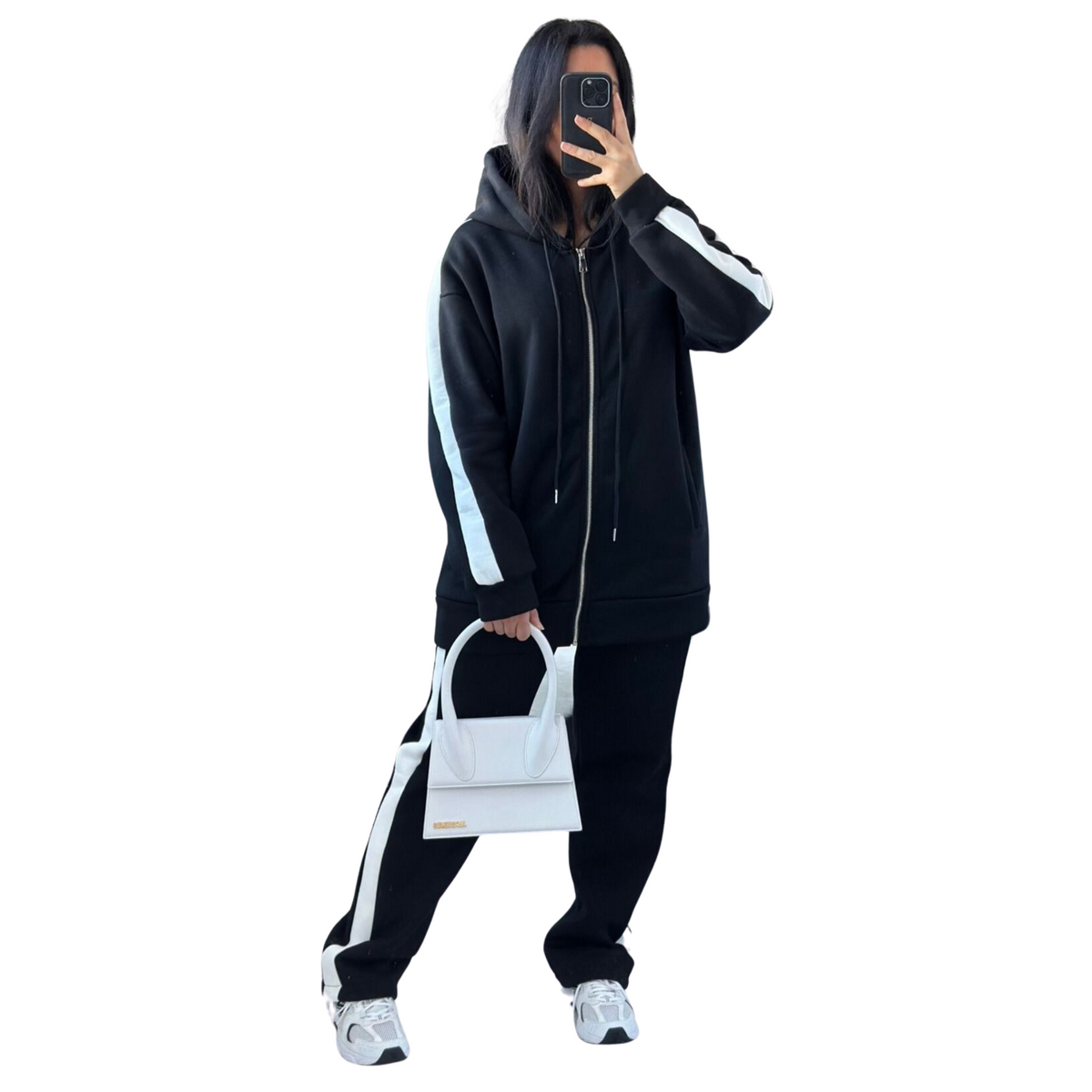 Comfy joggerset oversized met rits, zwart