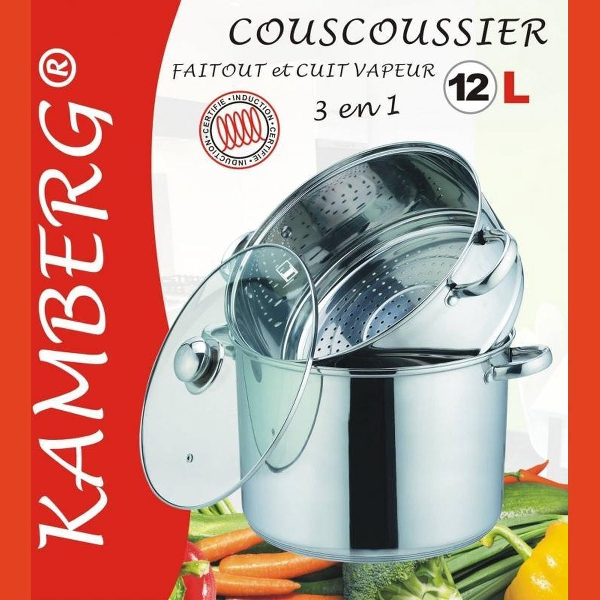 Couscouspan 12 L inox, 3-delig, geschikt voor inductie