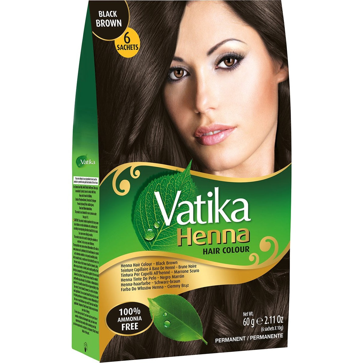 Dabur Vatika henna haarkleuring zwartbruin, 6 x 10 g
