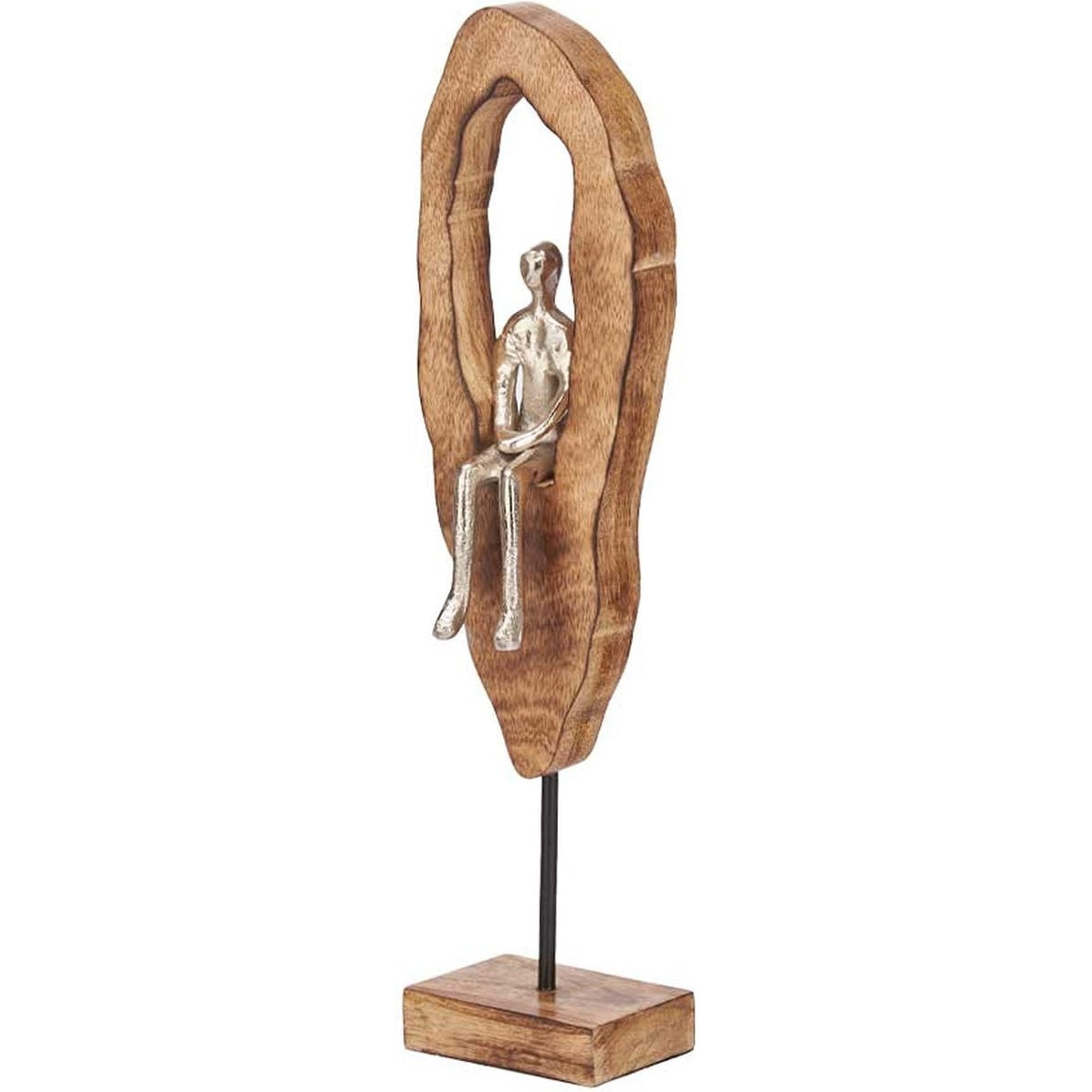 Decoratief zittend figuur, 41,5 cm hoog, hout en metaal