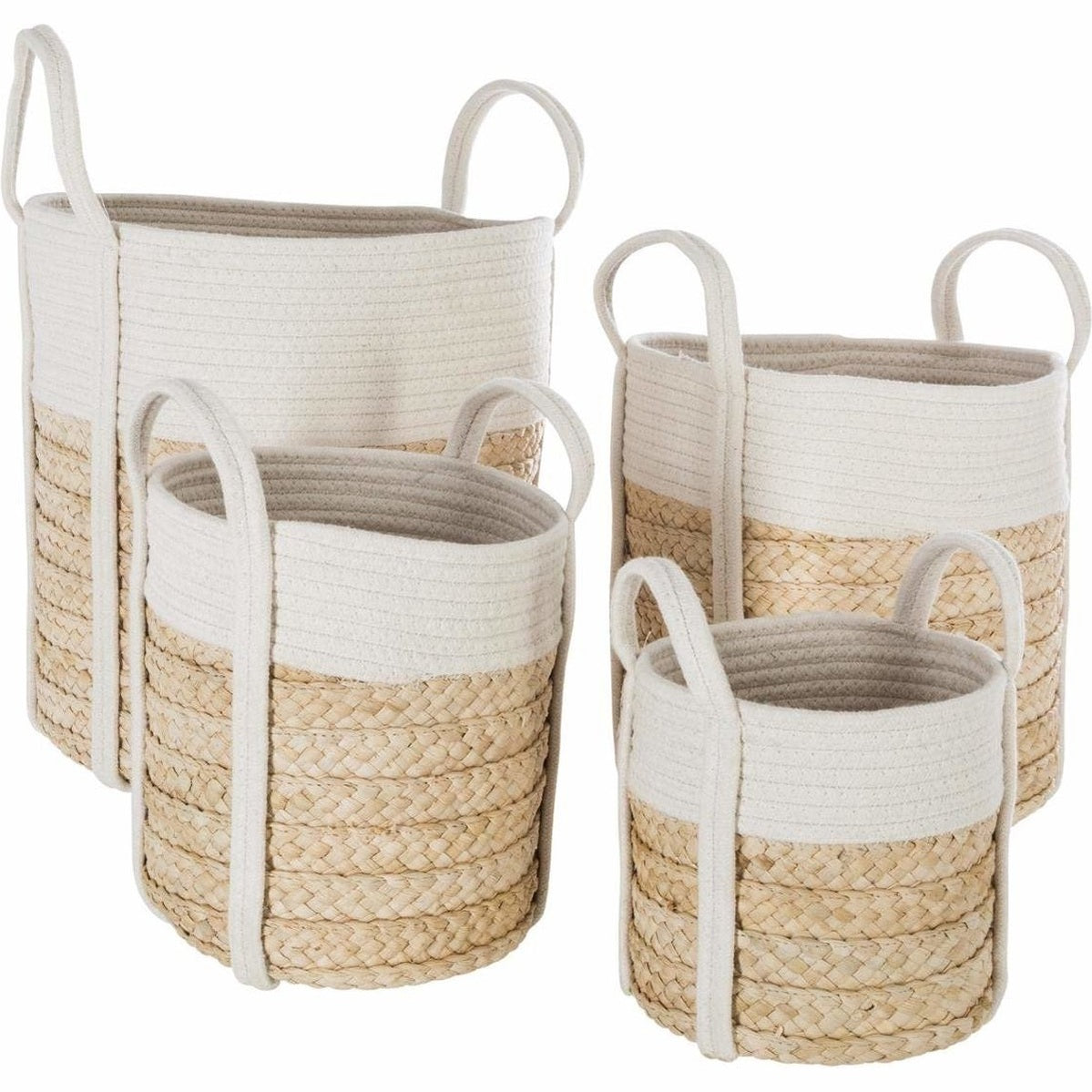 Rieten decoratiemanden met handvatten, set van 4 maten