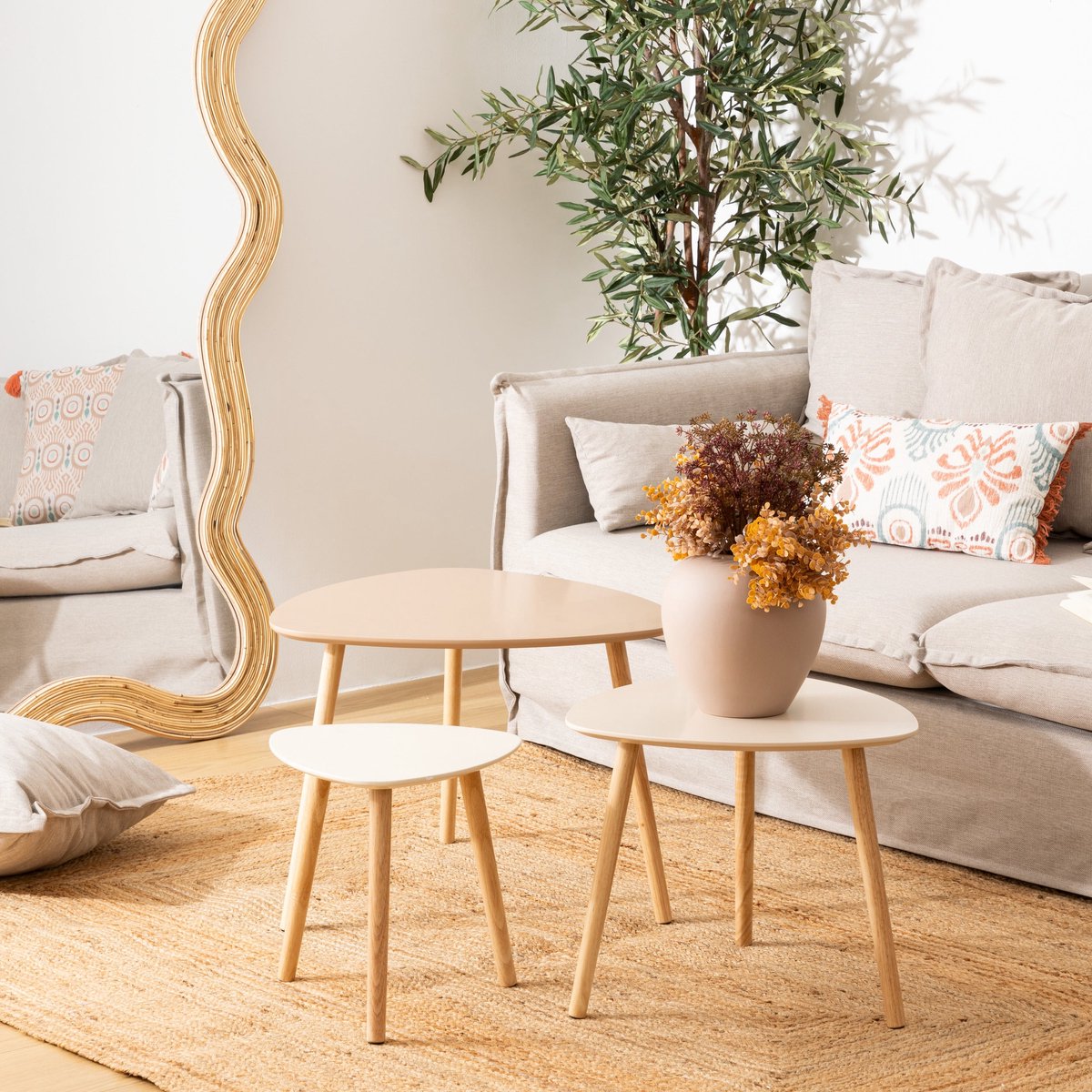 Design Atmosphera Miléo - Set van 3 bijzettafels - Beige