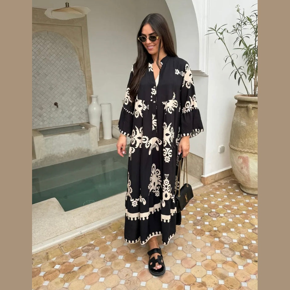 Lina boho maxi-jurk met bloemenprint
