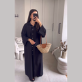 Salina maxi-jurk met knopen en lange mouwen