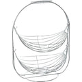 Dubbele etagère fruitschaal, zilverkleurig metaal, 34 x 25 cm