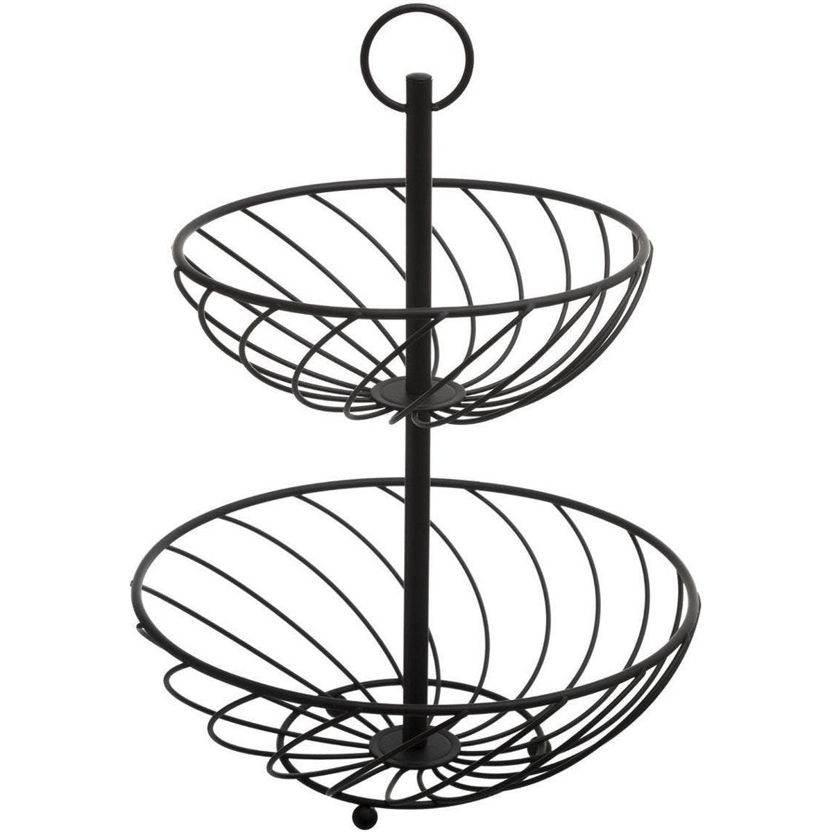 Dubbele etagère fruitschaal rond, zwart metaal, 27 x 39 cm