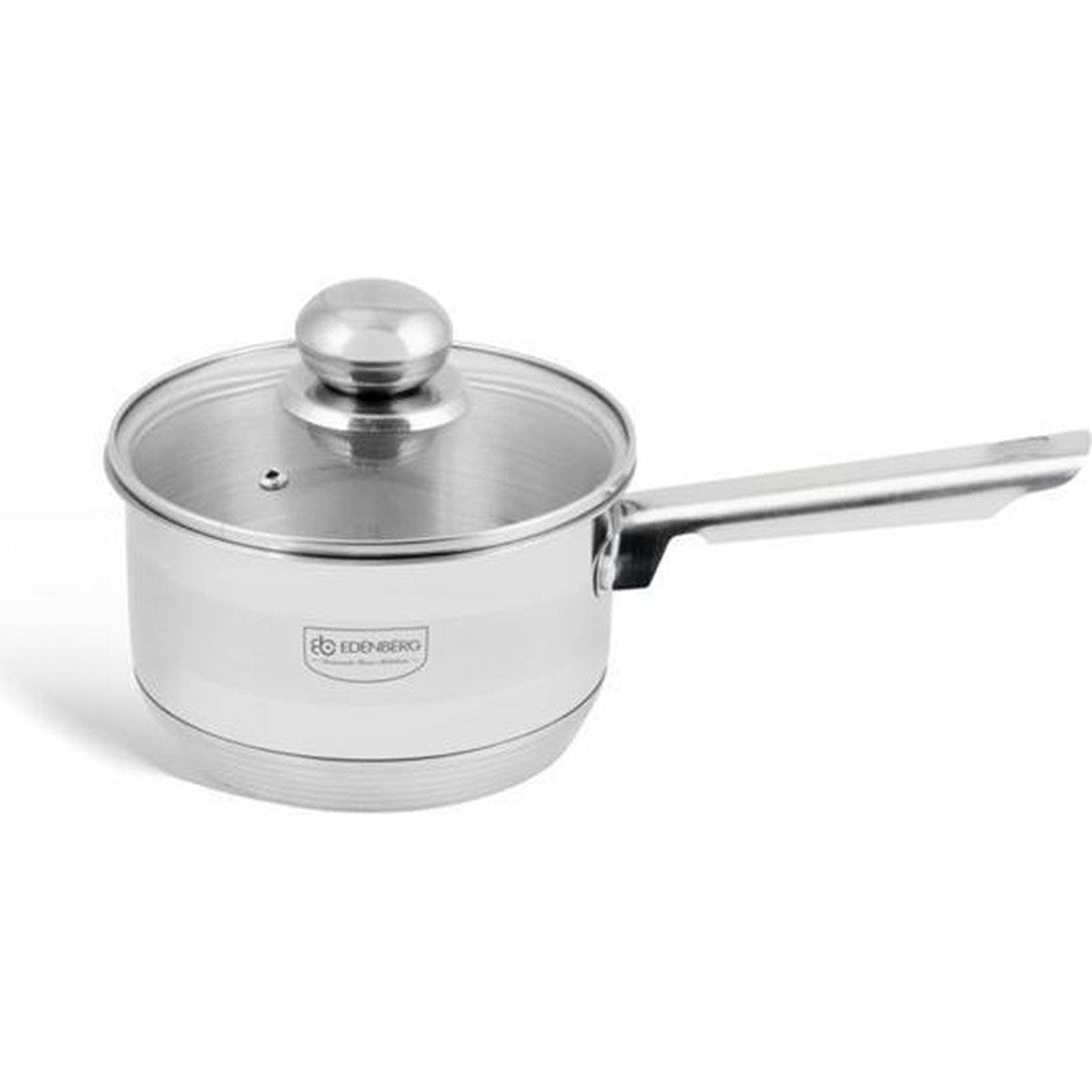 Edënbërg Classic Line - RVS Steelpan met Glazen Deksel Ø16 cm - 1,5 L - 5-Laags Bodem!