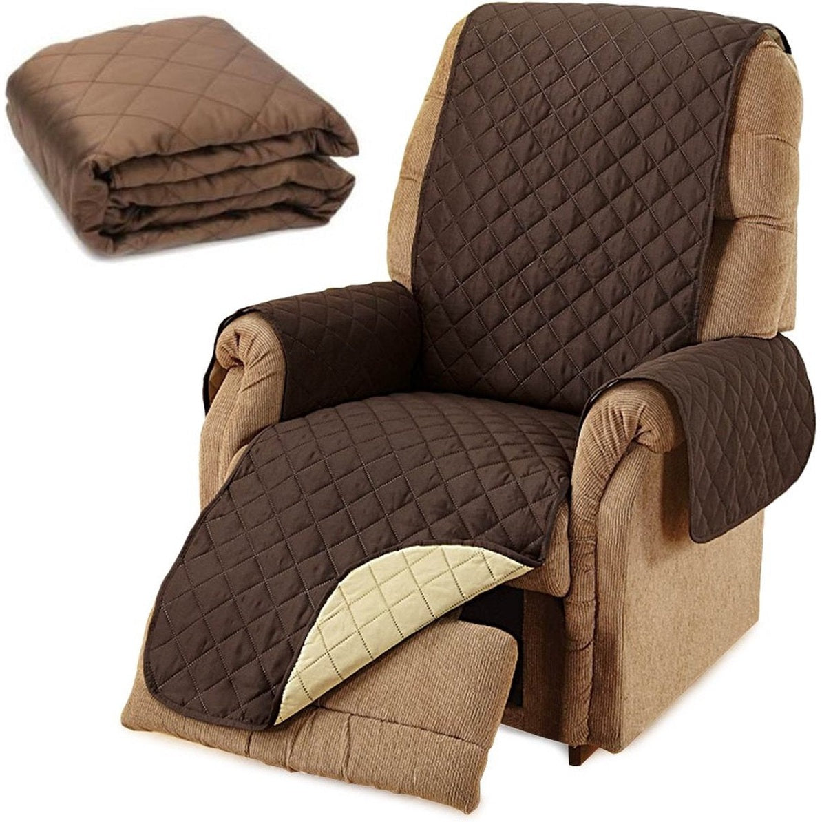 Fauteuilbeschermer dubbelzijdig, gewatteerd, bruin