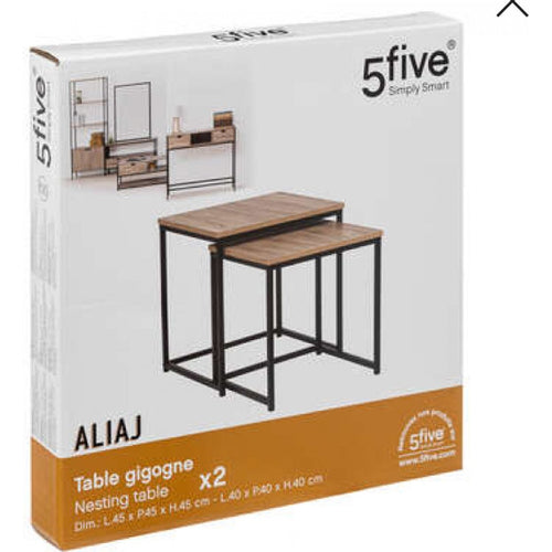 5Five bijzettafels set van 2, zwart en bruin, 45 x 45 cm