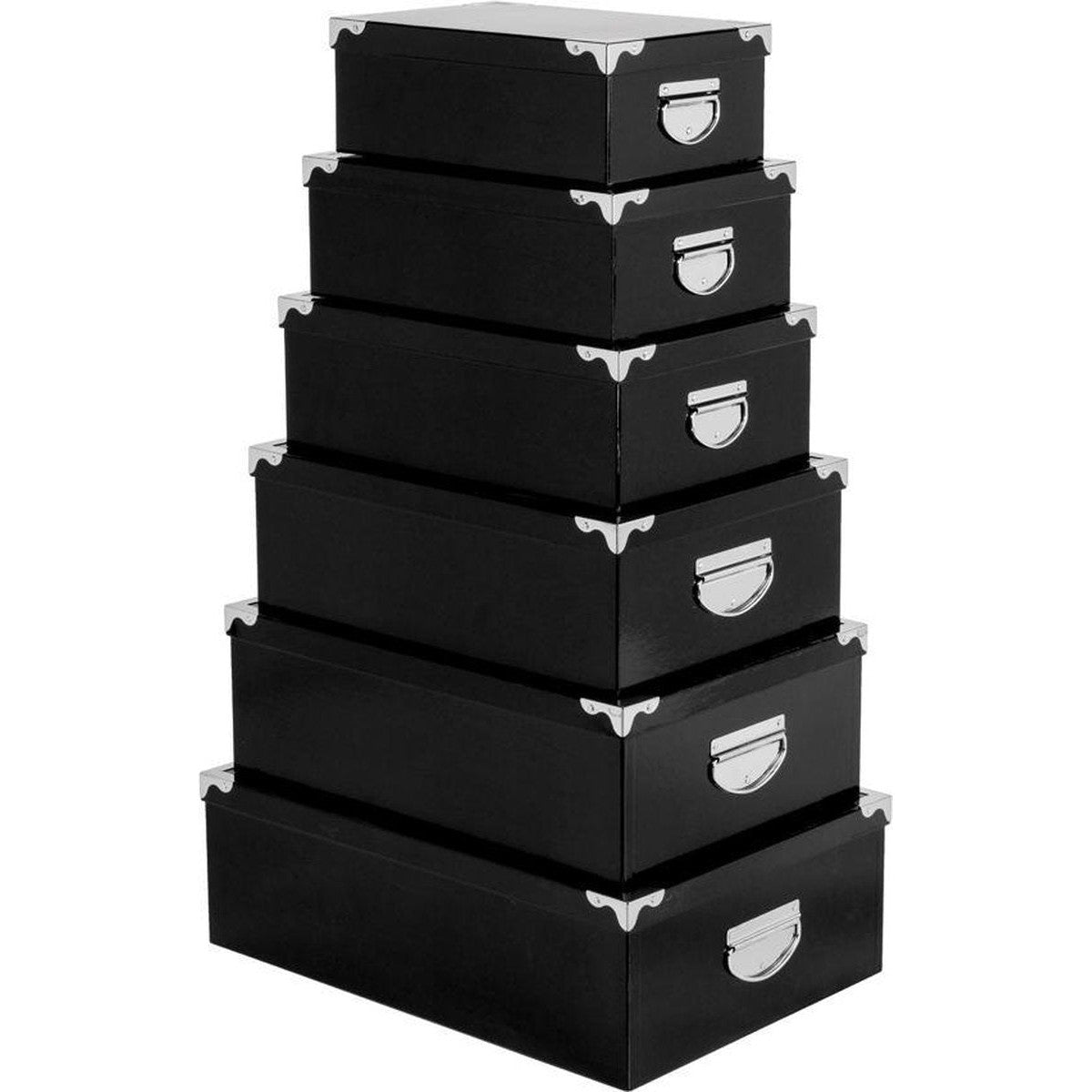 5Five opbergdozen zwart, set van 6, stapelbaar met deksel