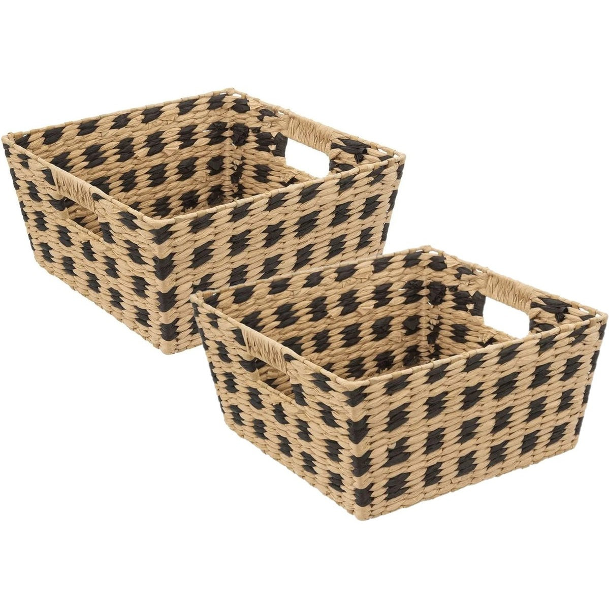 5Five opbergmanden van riet, set van 2, beige/zwart, 31 x 15 cm