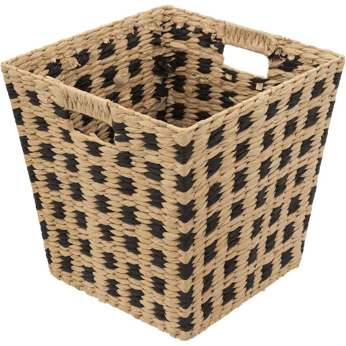5Five opbergmand gevlochten riet, beige/zwart, 31 x 31 cm