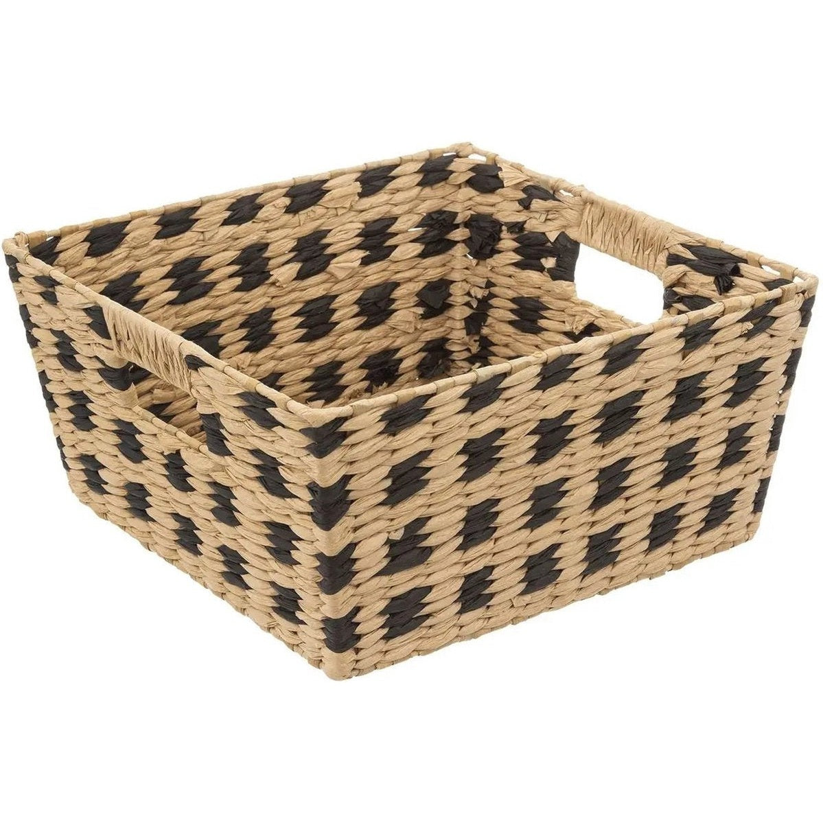 5Five opbergmand van gevlochten riet, vierkant, beige en zwart