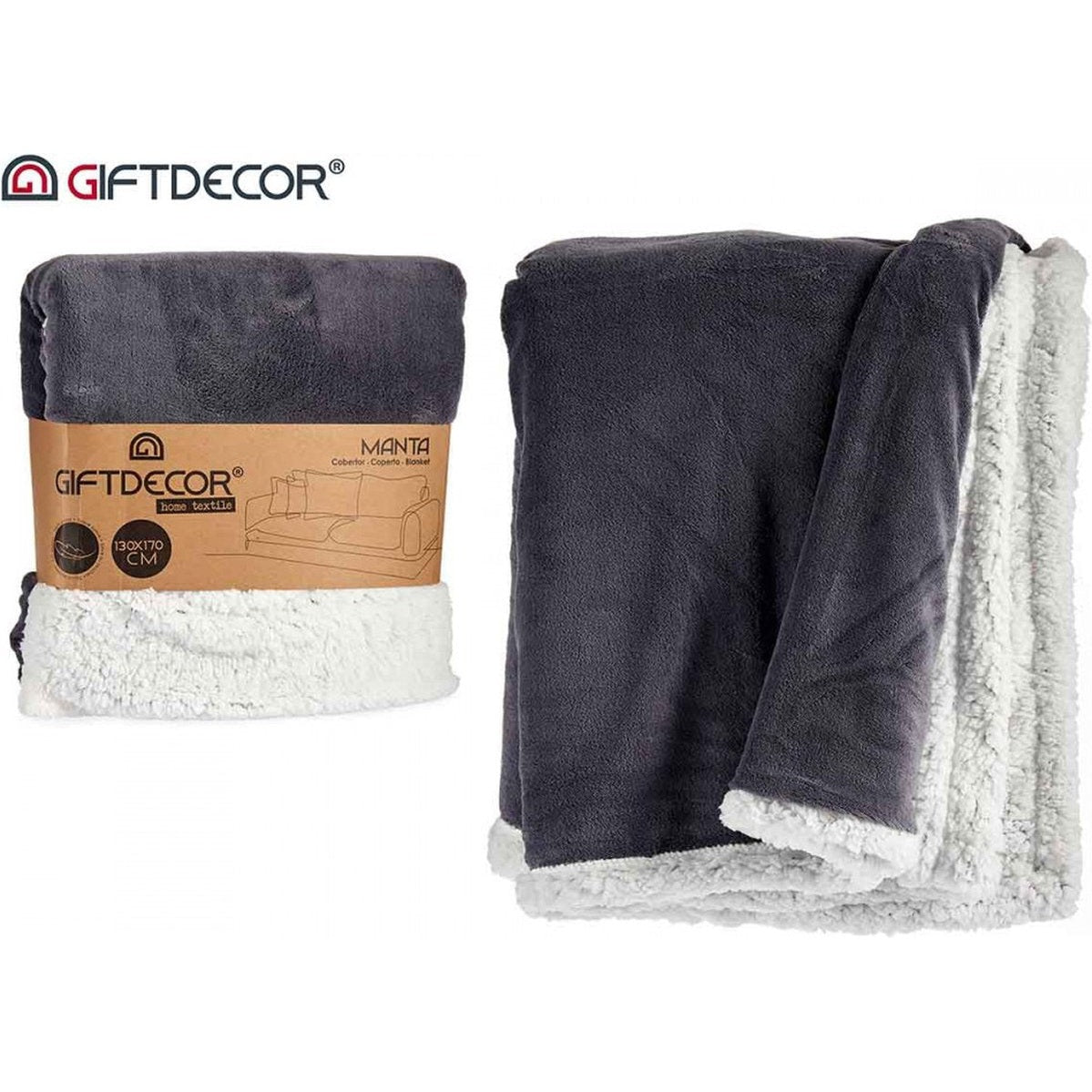 Fleece deken, grijs en wit, 130 x 170 cm