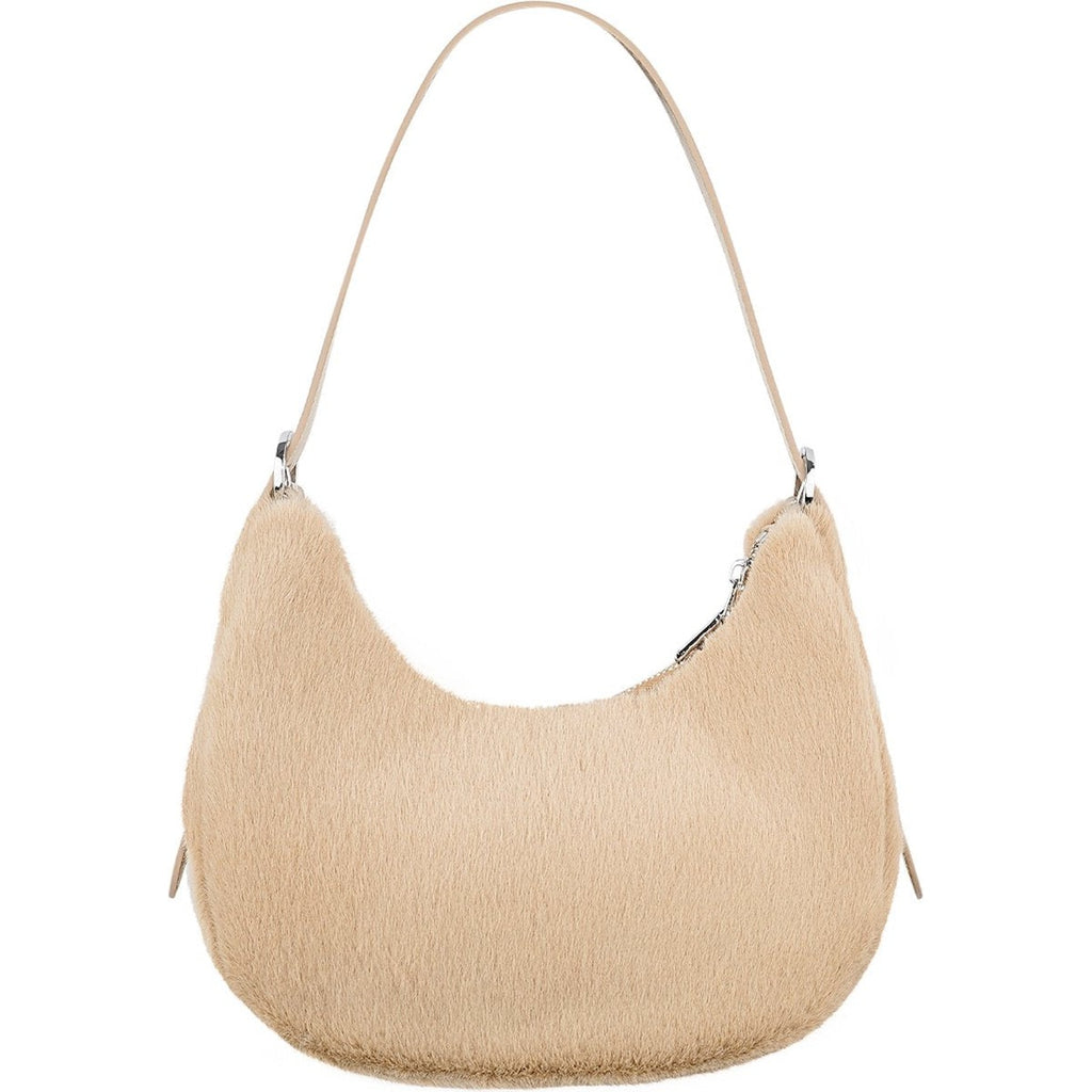 Fluffy schoudertas van nepbont, beige, 26 x 21 x 10 cm