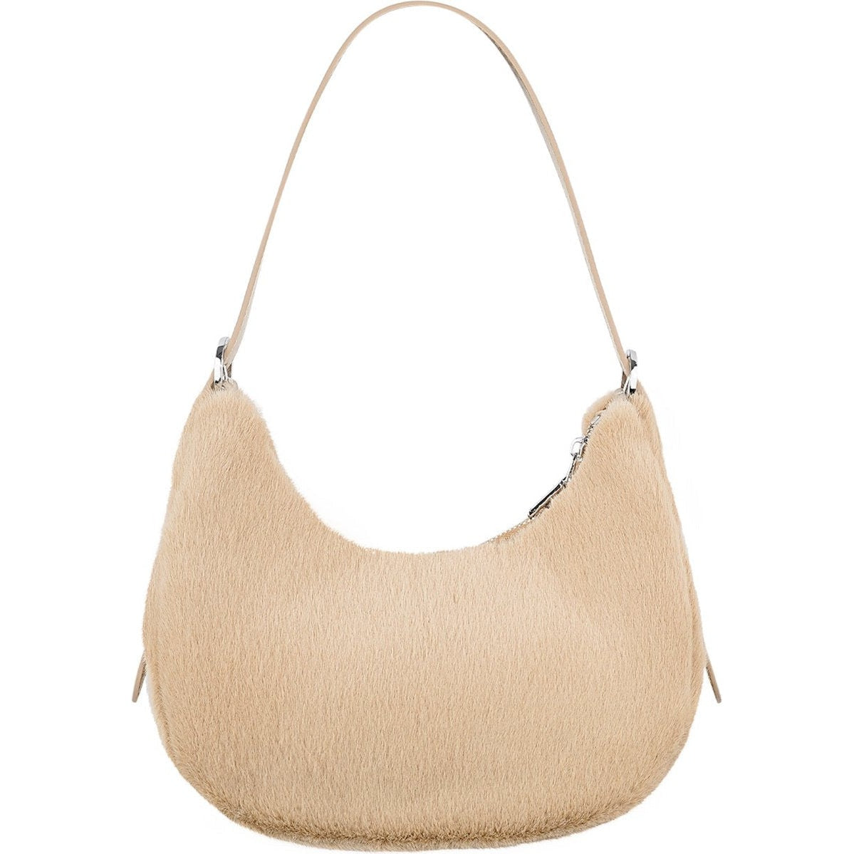 Fluffy schoudertas van nepbont, beige, 26 x 21 x 10 cm