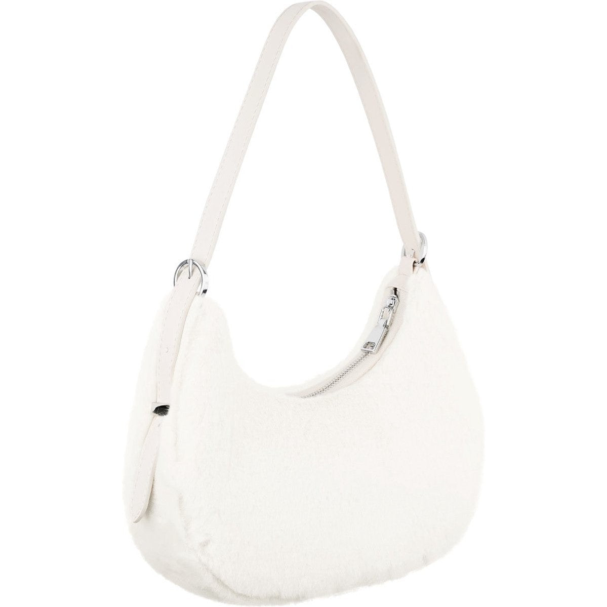 Fluffy schoudertas van nepbont, wit, 26 x 21 x 10 cm