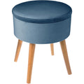 Kruk met houten poten, blauw fluweel