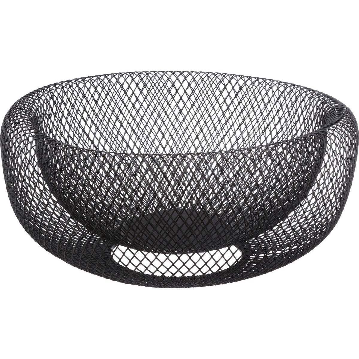 Fruitschaal rond van zwart metaal, 27 cm